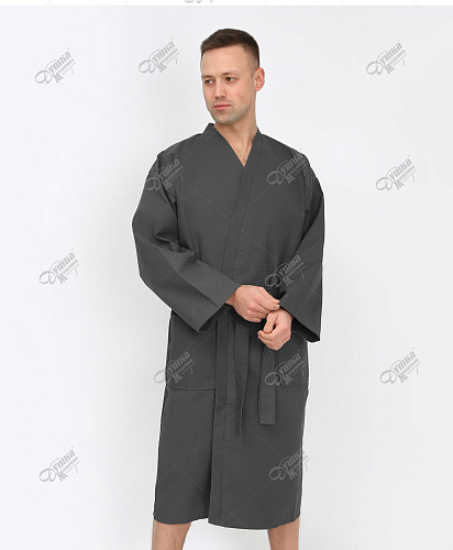 Мужской вафельный серый халат кимоно