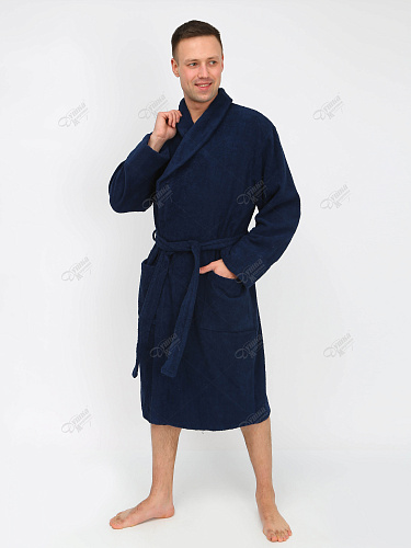 Халат махровый синий шалька